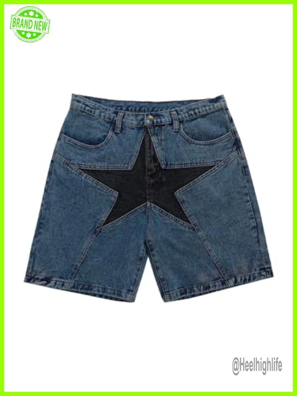 Star Patchwork Denim Shorts Cotton Polyester Unisex Streetwear Jorts